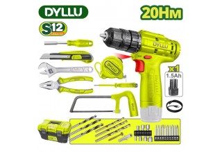 Дрель-шуруповерт с набором инструмента DYLLU DTDT1B77 (77 предметов)