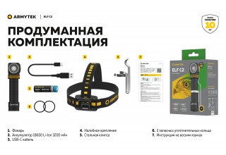 Фонарь Armytek Elf C2 USB-C Теплый