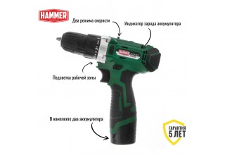 Дрель-шуруповерт аккумуляторная Hammer ACD12/2CS