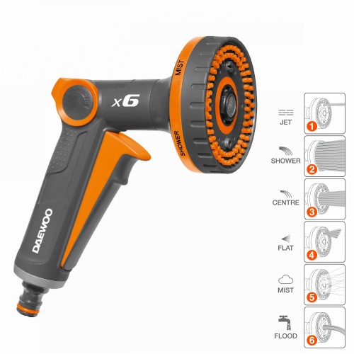 Пистолет-распылитель 1/2 " - 5/8" с плавной регулировкой напора 6 типов струй DAEWOO
                              DWG 3030