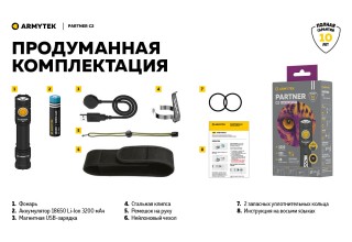 Фонарь Armytek Partner C2 Magnet USB Теплый