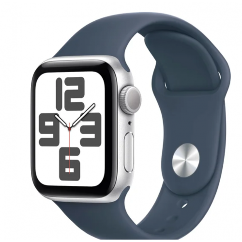 Умные часы Apple Watch SE 2 40 мм (алюминиевый корпус, серебристый/грозовой синий, спортивный силиконовый ремешок S/M)