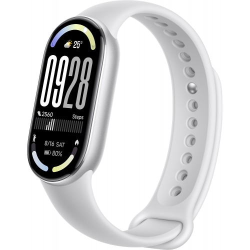 Фитнес-браслет Xiaomi Smart Band 10 M2459B1 (серебристый, с белым силиконовым ремешком, международная версия)
